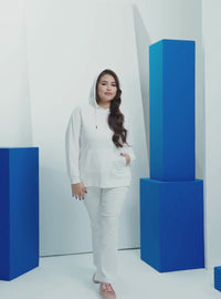 A woman wearing White Jackson Embroidered Hoodie