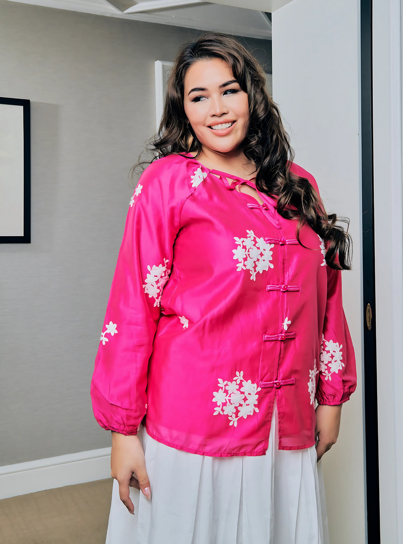 Wong Gu Embroidered Cheongsam Top - Pink Goddess